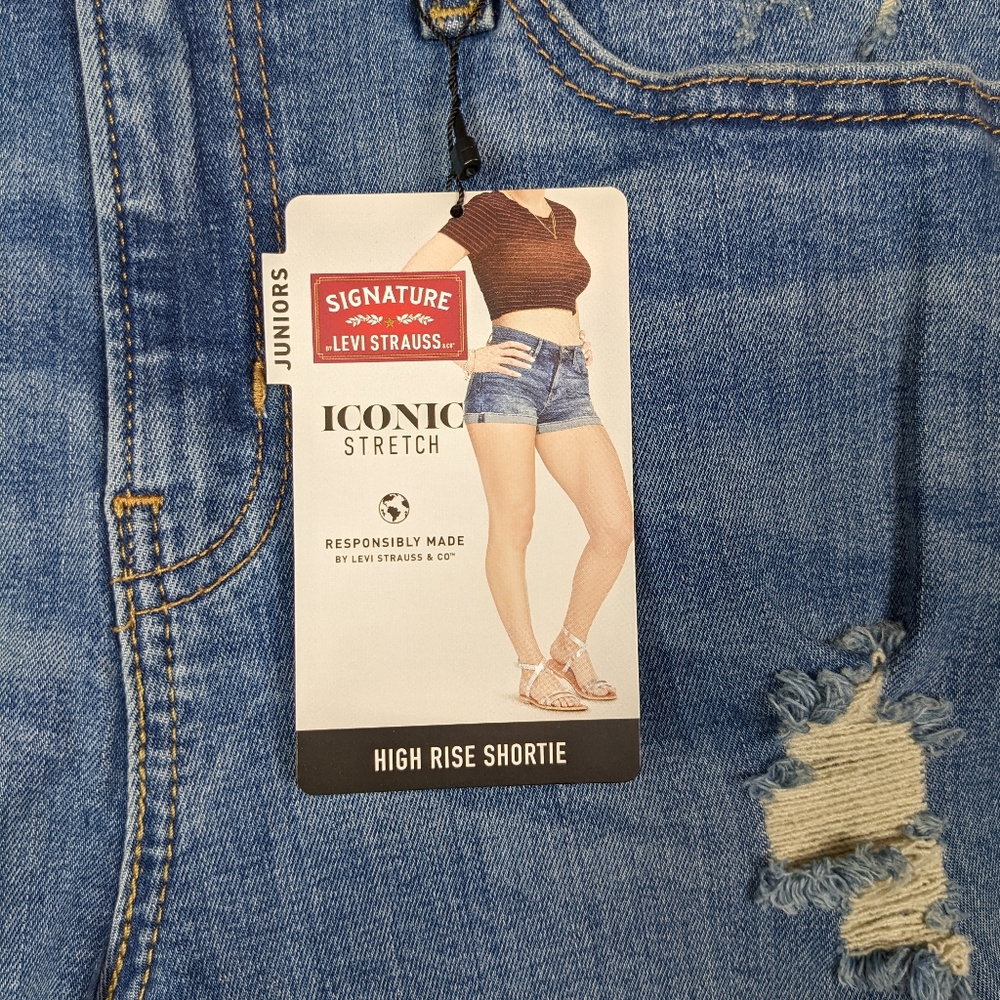 Levi's High Rise Shortie Denim Blue Jean Shorts Distressed Cut Off Juniors Sz 7 - Picture 4 of 9